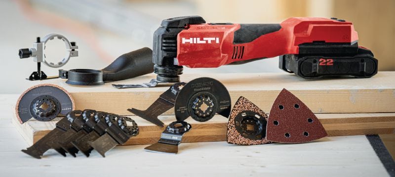Cordless oscillating multitool SMT 6-22 Powerful cordless multitool with a StarlockMax interface, AVR and an oscillating angle of 4o Applications 1