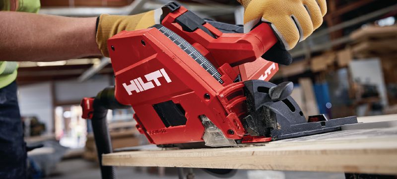 SC 6WP-22 cordless plunge saw Precision plunge circular saw with high dust capture rate for clean and controlled, straight cuts in wood up to 53 mm│2-1/8 depth with guiderail Applications 1