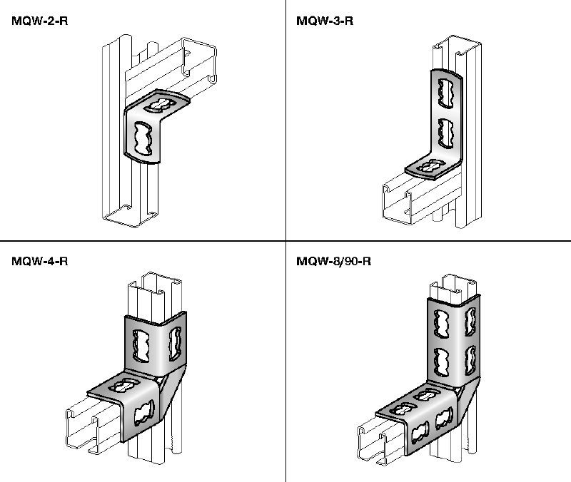 MQW 90°-R 角度連接件 不鏽鋼 (A4) 90 度角，用於連接多個 MQ 螺柱坑槽